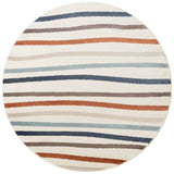 Round rug with multicolored striped pattern on a white background