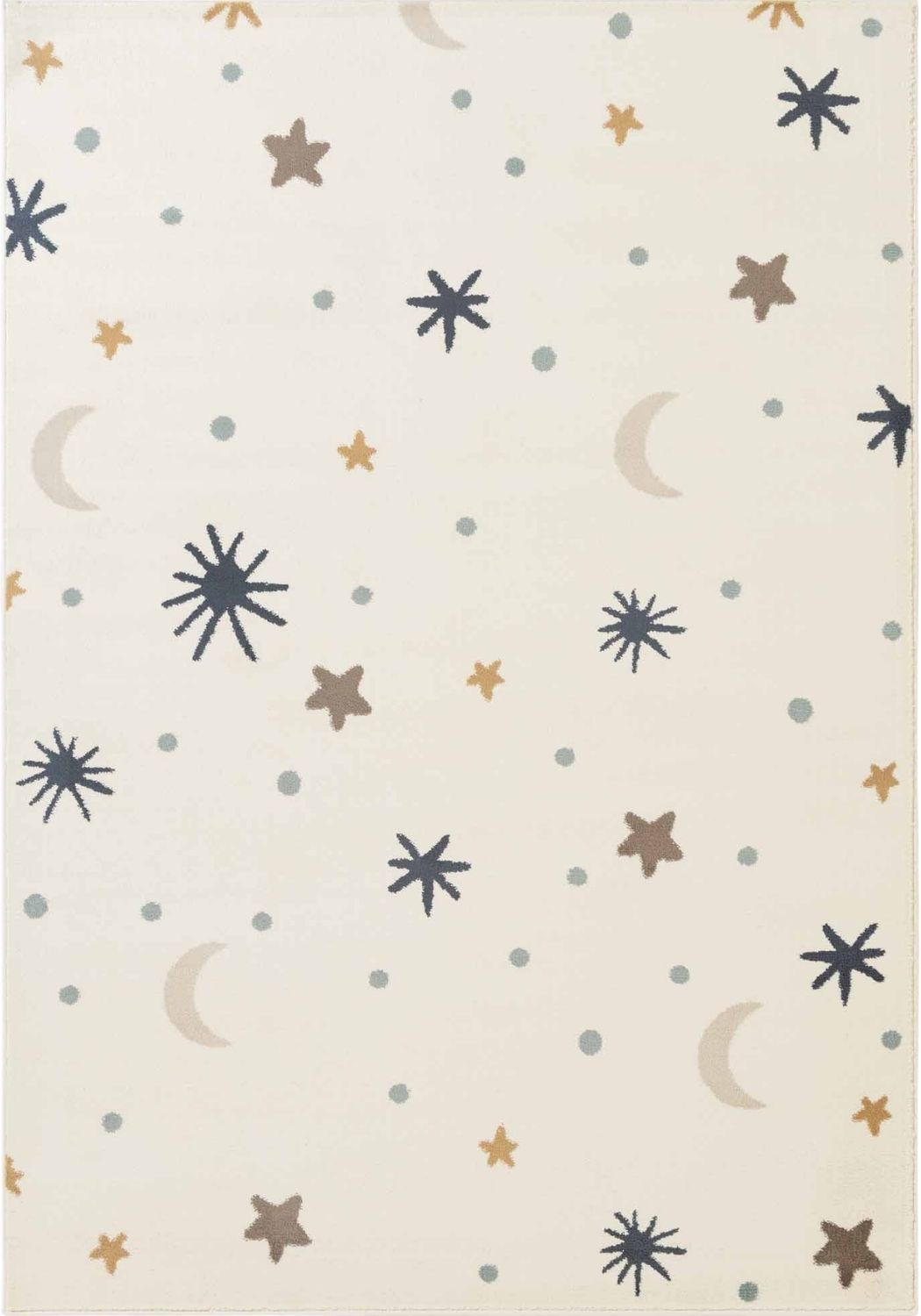 Pattern of stars, moons, and dots on a beige background