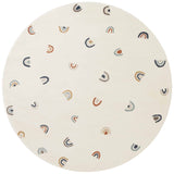 Round rug with rainbow pattern on a white background