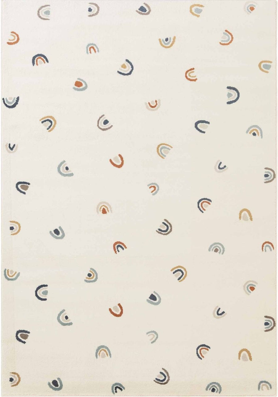 Pattern of colorful rainbows on a white background