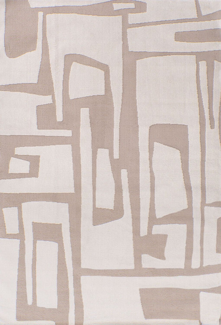 Abstract pattern of geometric shapes in brown and white on a textured fabric background