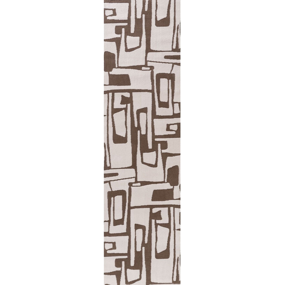 Rectangular mat with brown abstract geometric pattern on a white background