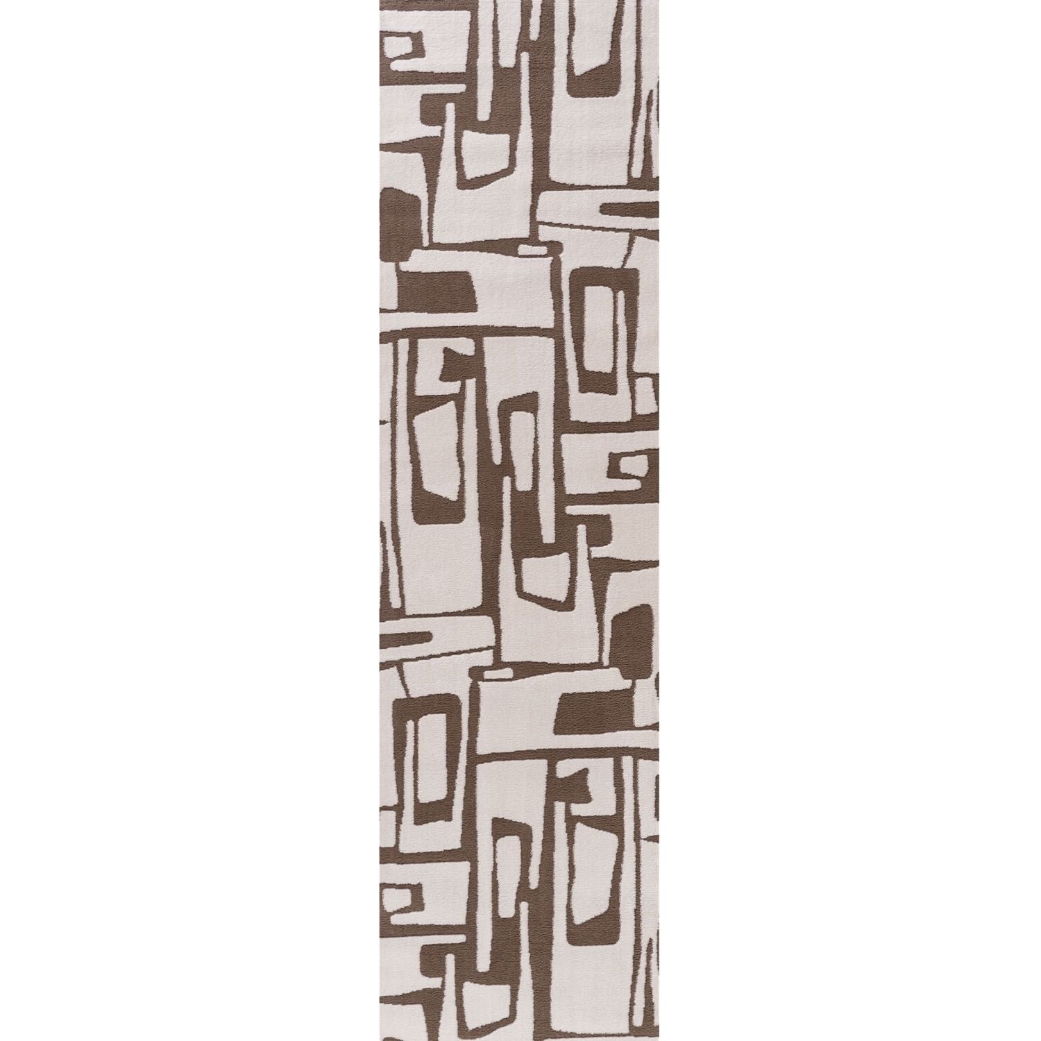 Rectangular mat with brown abstract geometric pattern on a white background