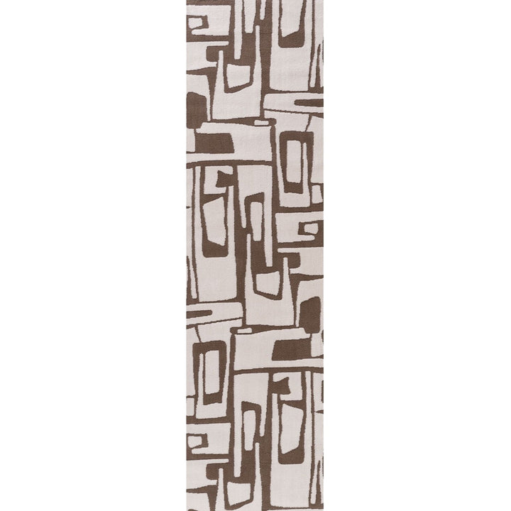 Rectangular mat with brown abstract geometric pattern on a white background