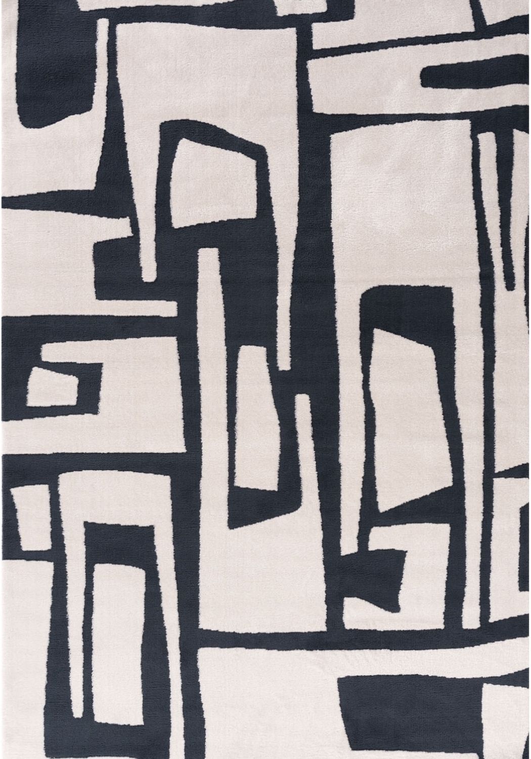 Abstract pattern of black and white geometric shapes on a textured fabric background