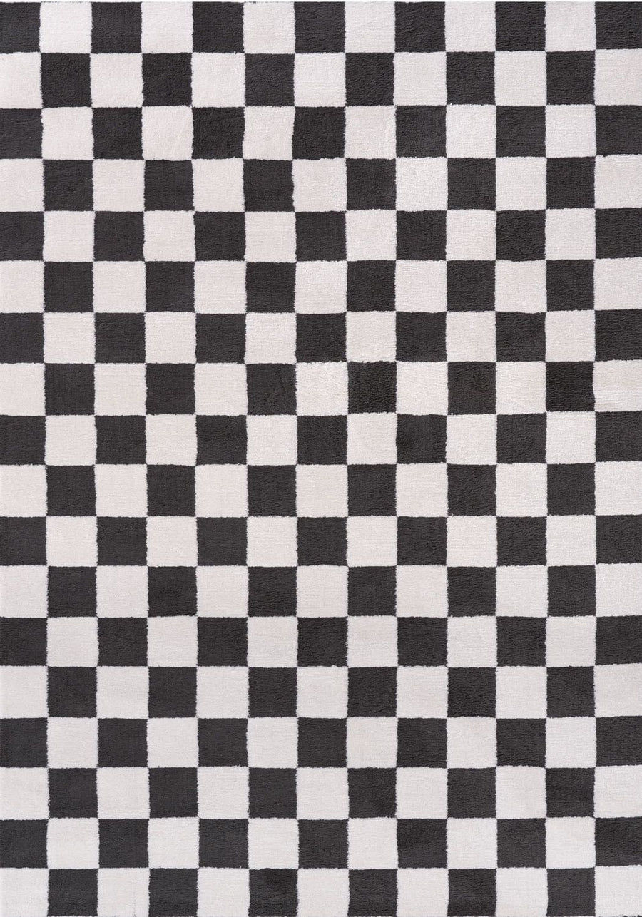 Loft Checkerboard Dark Grey Rug Easy to hoover.