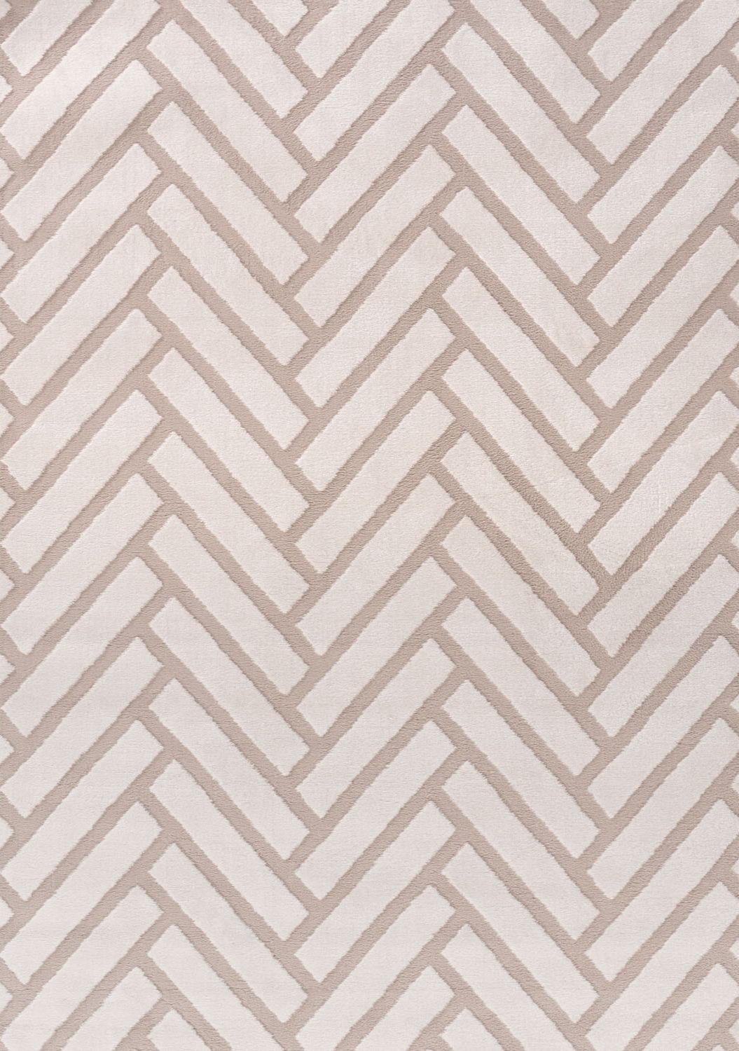 Patterned fabric with a herringbone design in beige and white.