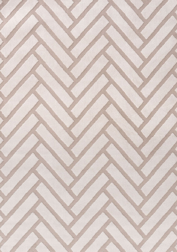 Patterned fabric with a herringbone design in beige and white.