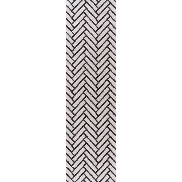 Black and white herringbone pattern on a white background