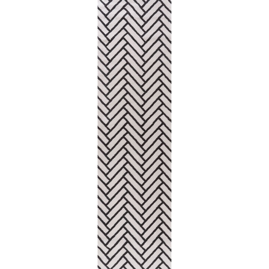 Black and white herringbone pattern on a white background