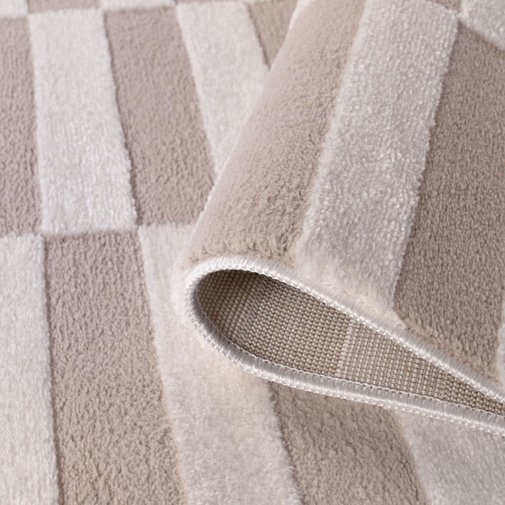 Loft Striped Beige Cream Rug, Simple Care, Fade-resistant.
