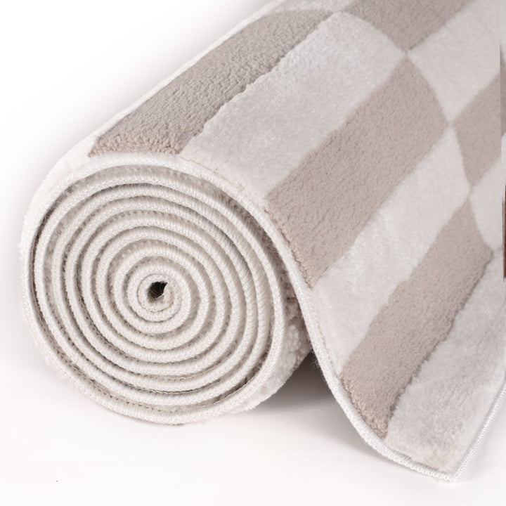 Loft Striped Beige Cream Rug, Simple Care, Fade-resistant.