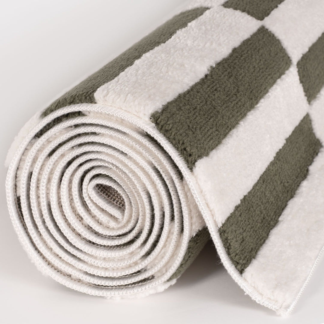 Loft Striped Green Rug Non-shedding, easy care.