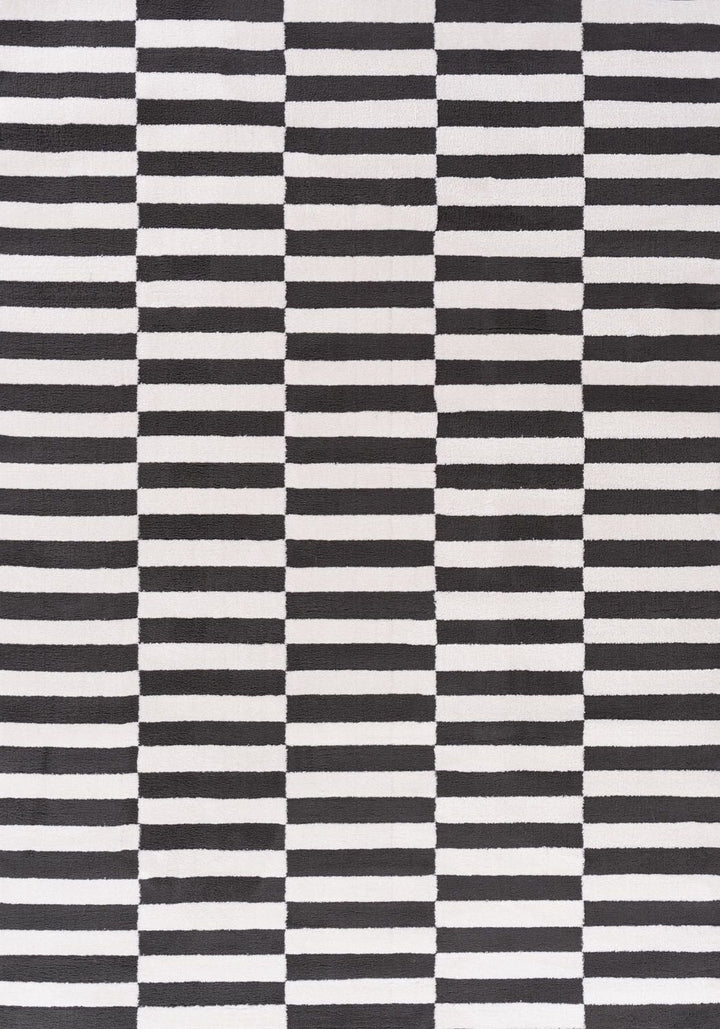 Loft Striped Dark Grey Rug High-low Pile