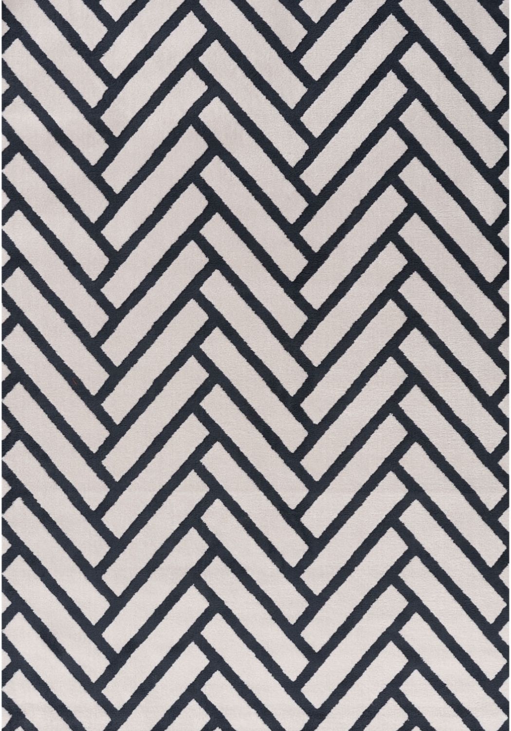 Rug with a black and white herringbone pattern