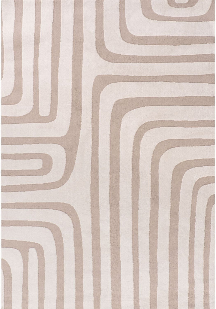 Patterned wallpaper with wavy lines in beige on a white background