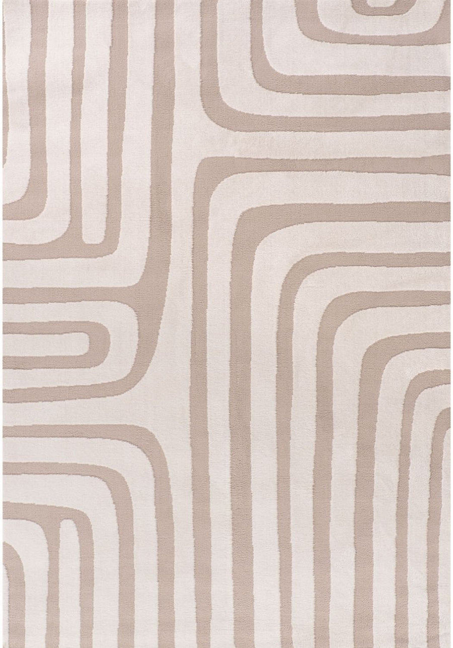 Patterned wallpaper with wavy lines in beige on a white background