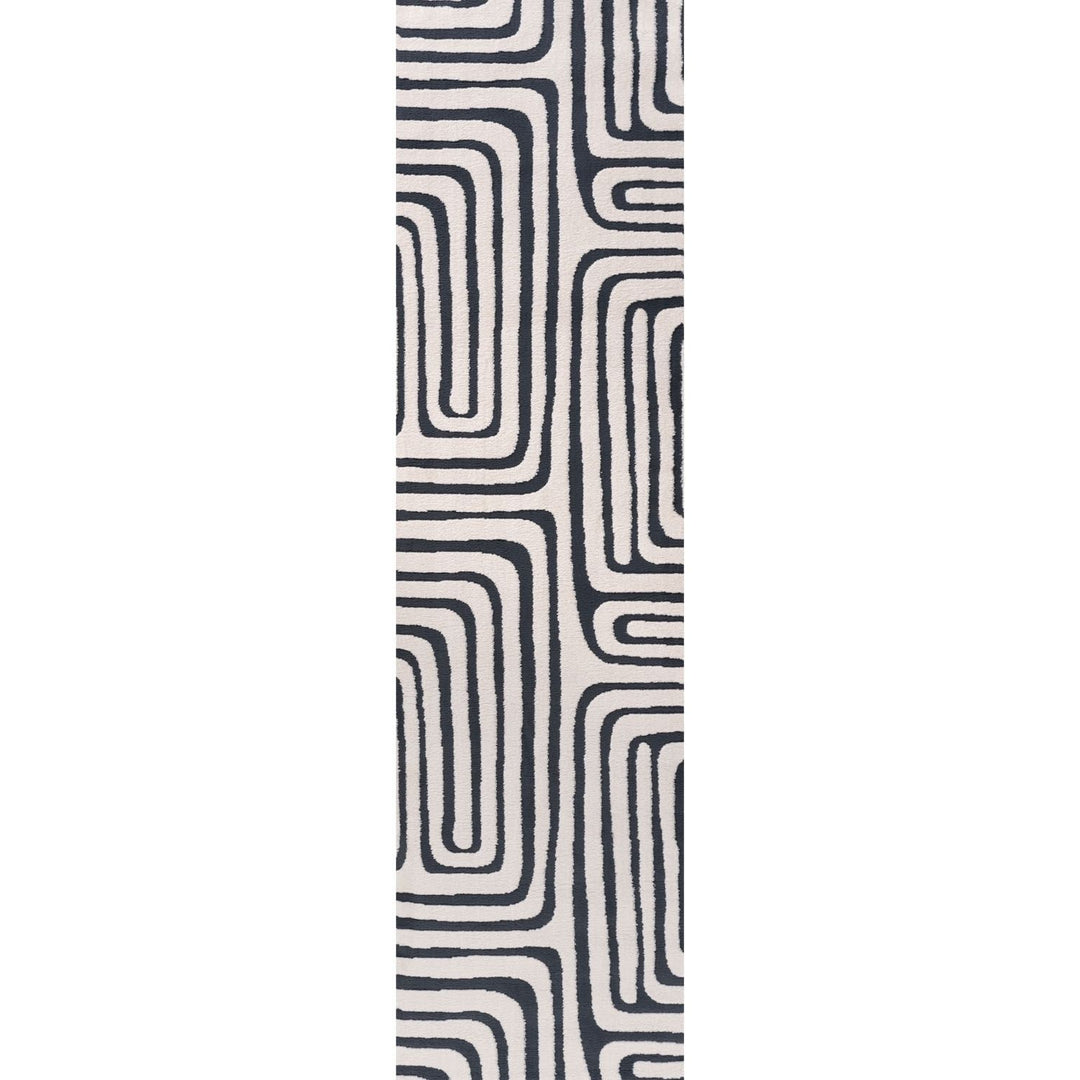 Black and white patterned rug on a white background