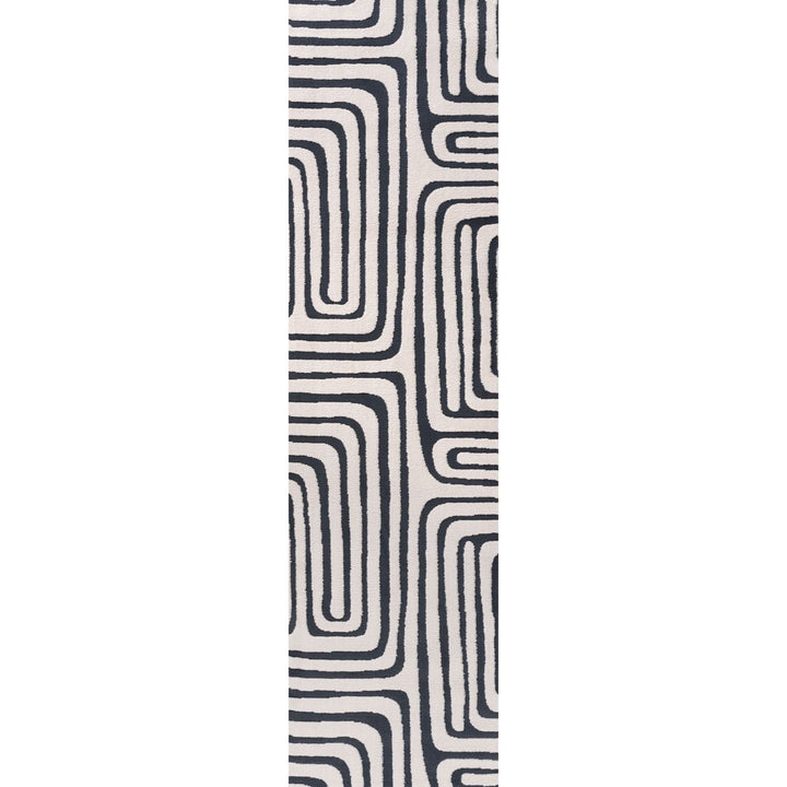 Black and white patterned rug on a white background
