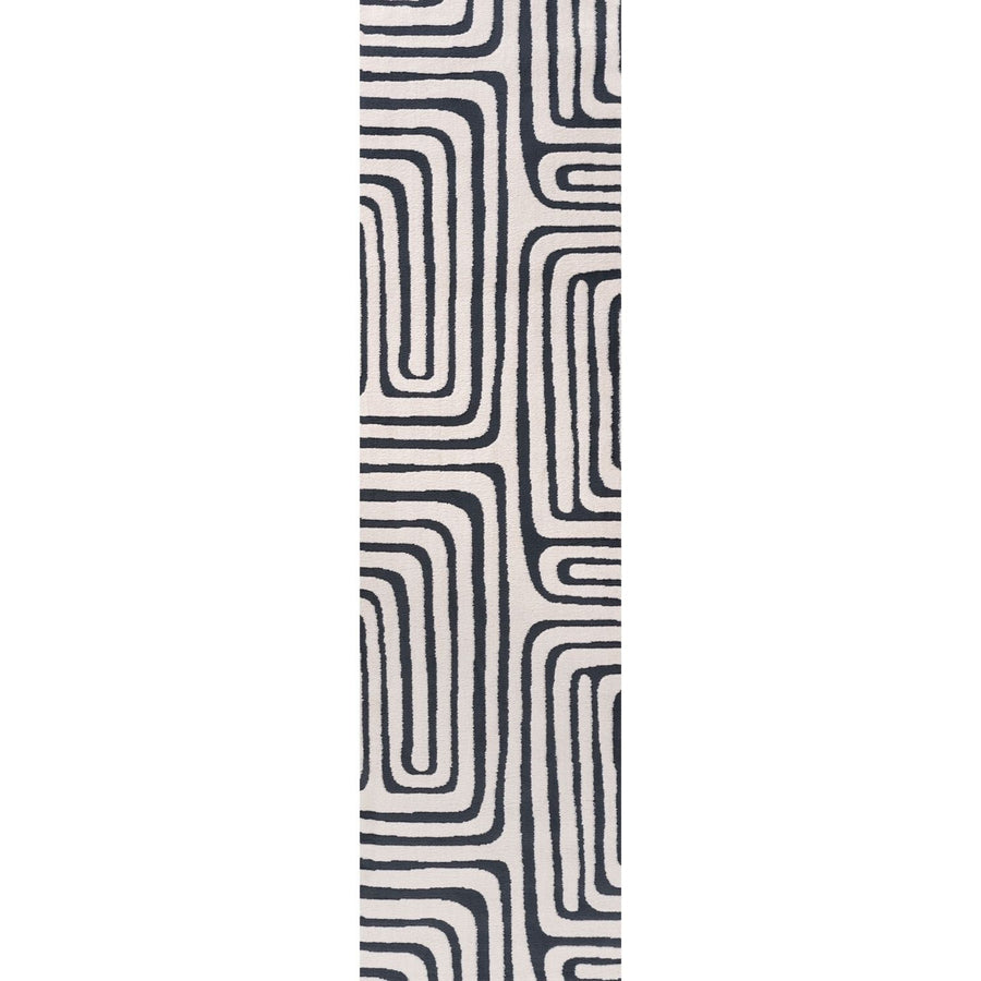 Black and white patterned rug on a white background