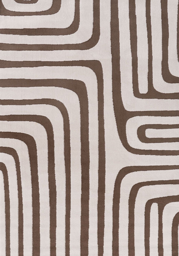Patterned fabric with brown and beige stripes on a plain background