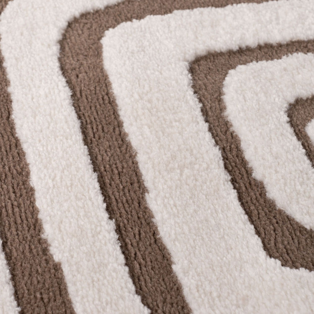 Close-up of a brown and beige patterned rug