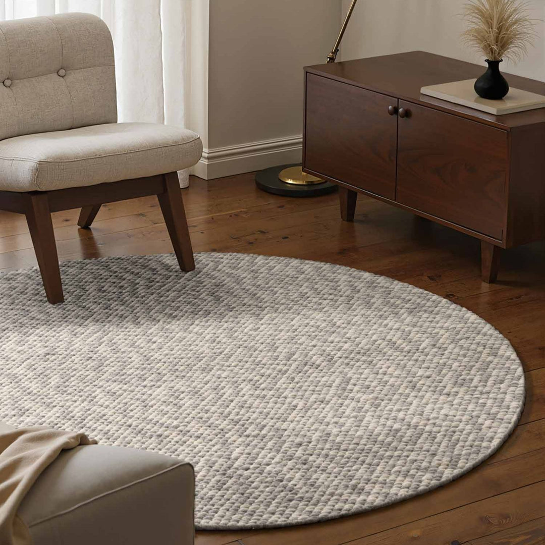 Wool Beans Rug Natural Cream Grey hand-woven, heating insulting rug