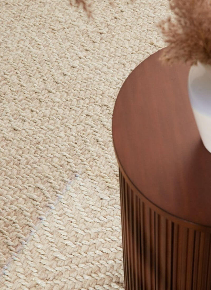 The Rugs Majoli Natural White Herringbone Wool & Jute Rug