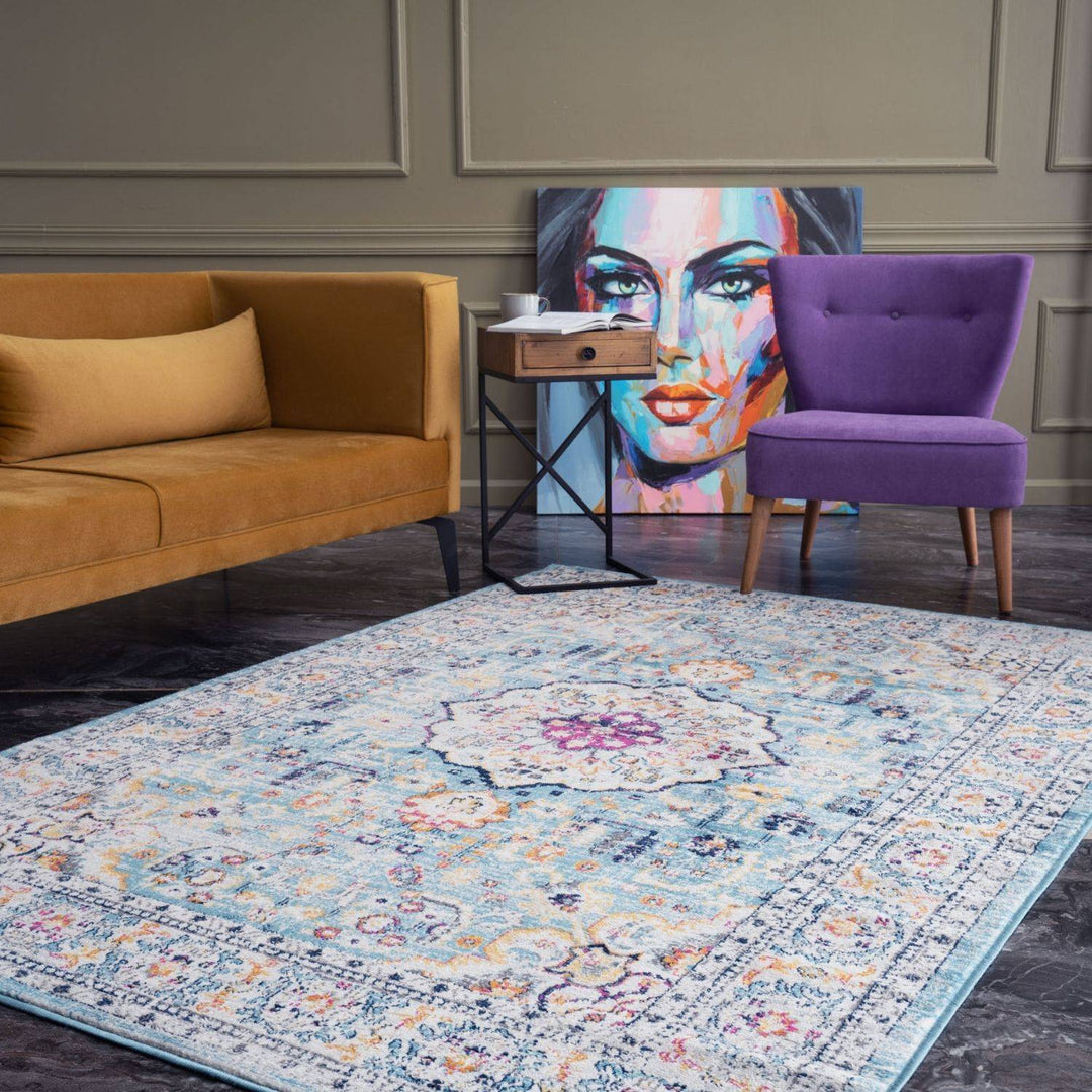 Living Room Rug Vintage Medallion Design in Multicolour