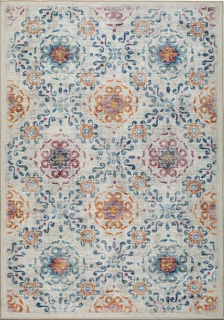 Eco-Washable Cream Rug Geometric Design Recycled Non-slip