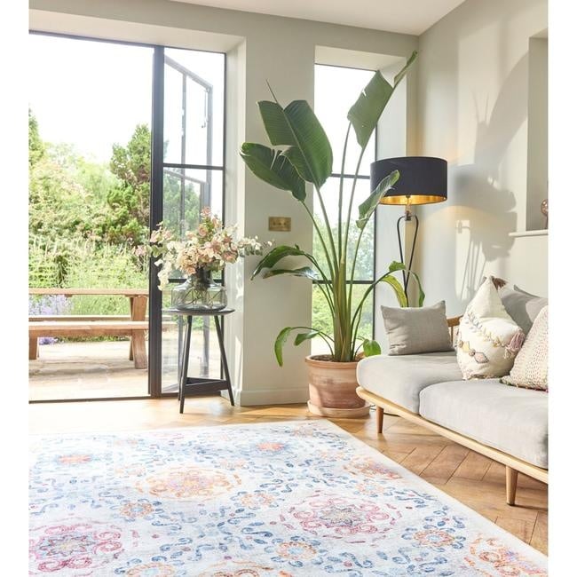 Eco-Washable Cream Rug Geometric Design Recycled Non-slip