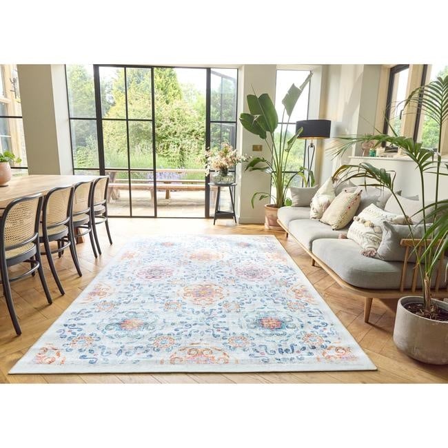 Eco-Washable Cream Rug Geometric Design Recycled Non-slip