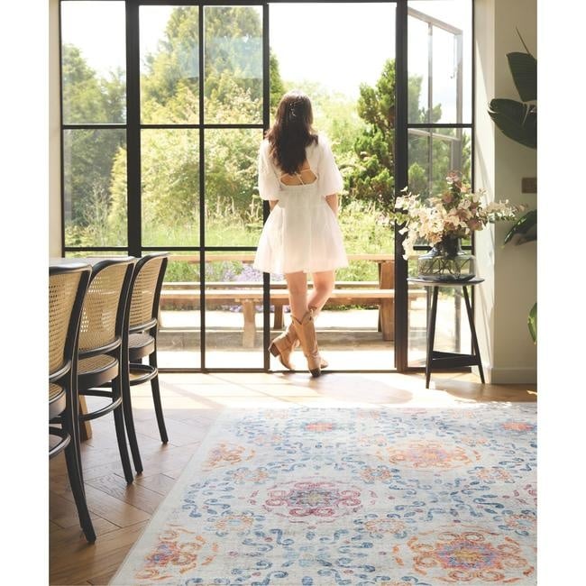 Eco-Washable Cream Rug Geometric Design Recycled Non-slip