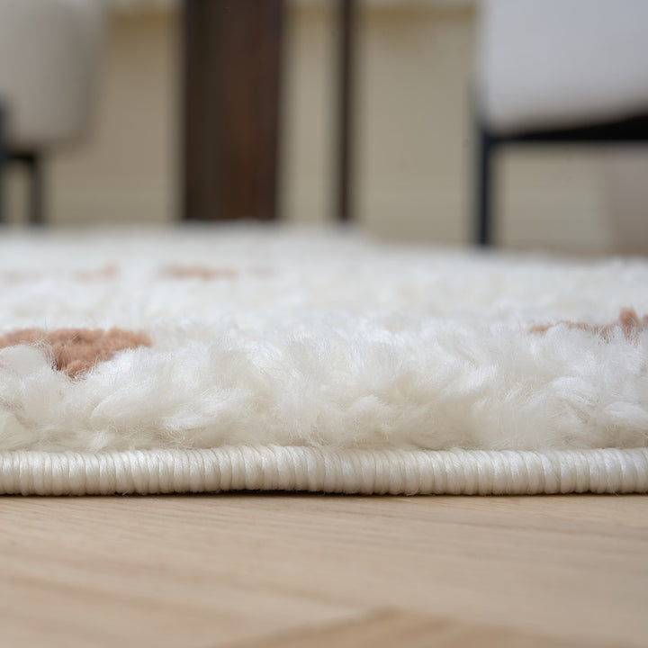 Moodi Shaggy Cream/Brown Rug, Dots design, Underfloor heating | THE RUGS