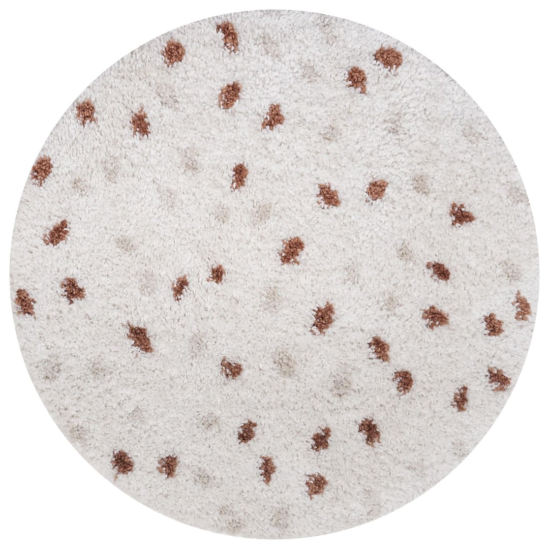 Moodi Shaggy Cream/Brown Rug, Dots design, Underfloor heating | THE RUGS