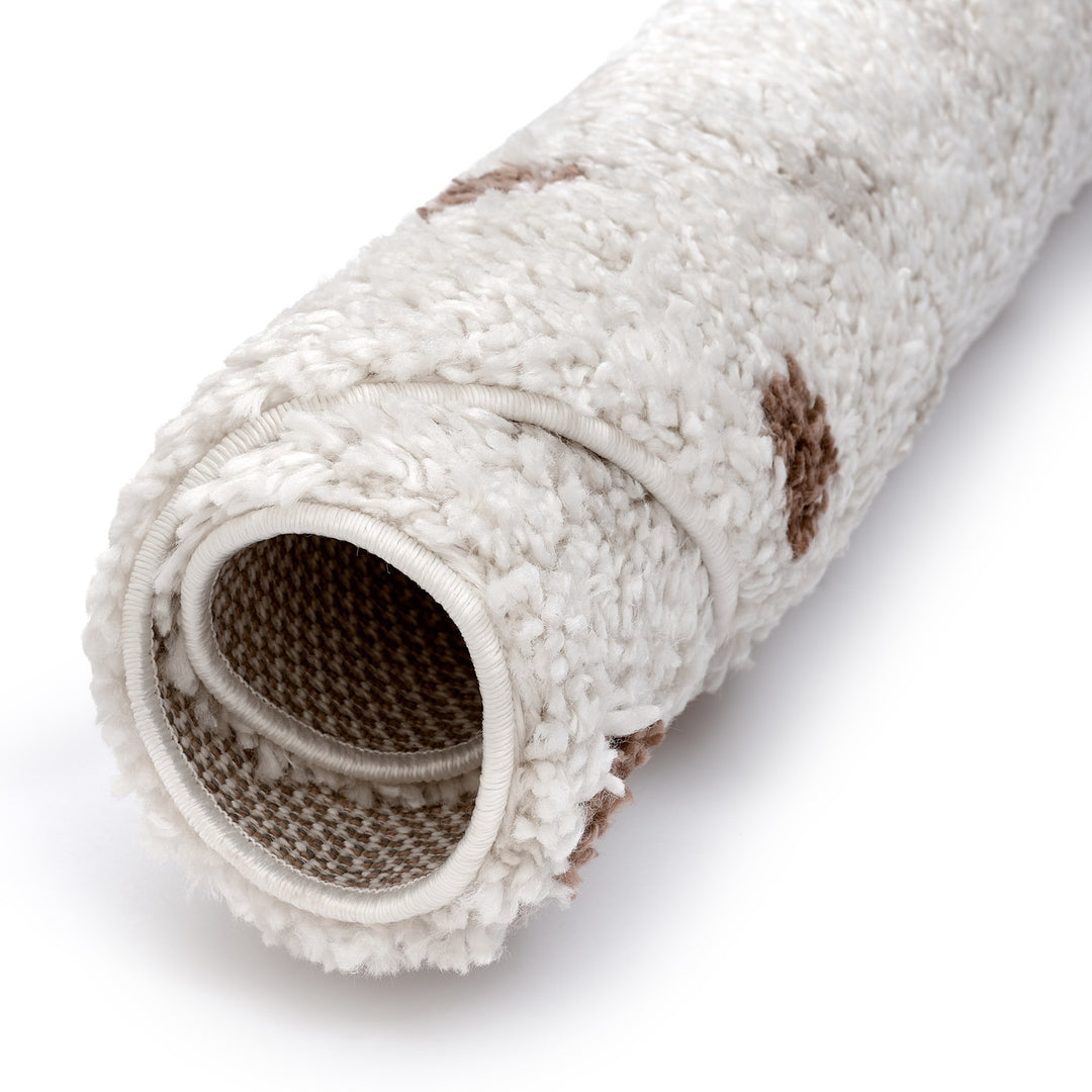 Moodi Shaggy Cream/Brown Rug, Dots design, Underfloor heating | THE RUGS