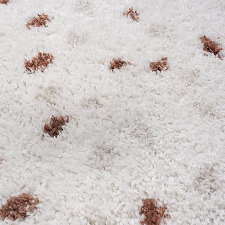 Moodi Shaggy Cream/Brown Rug, Dots design, Underfloor heating | THE RUGS