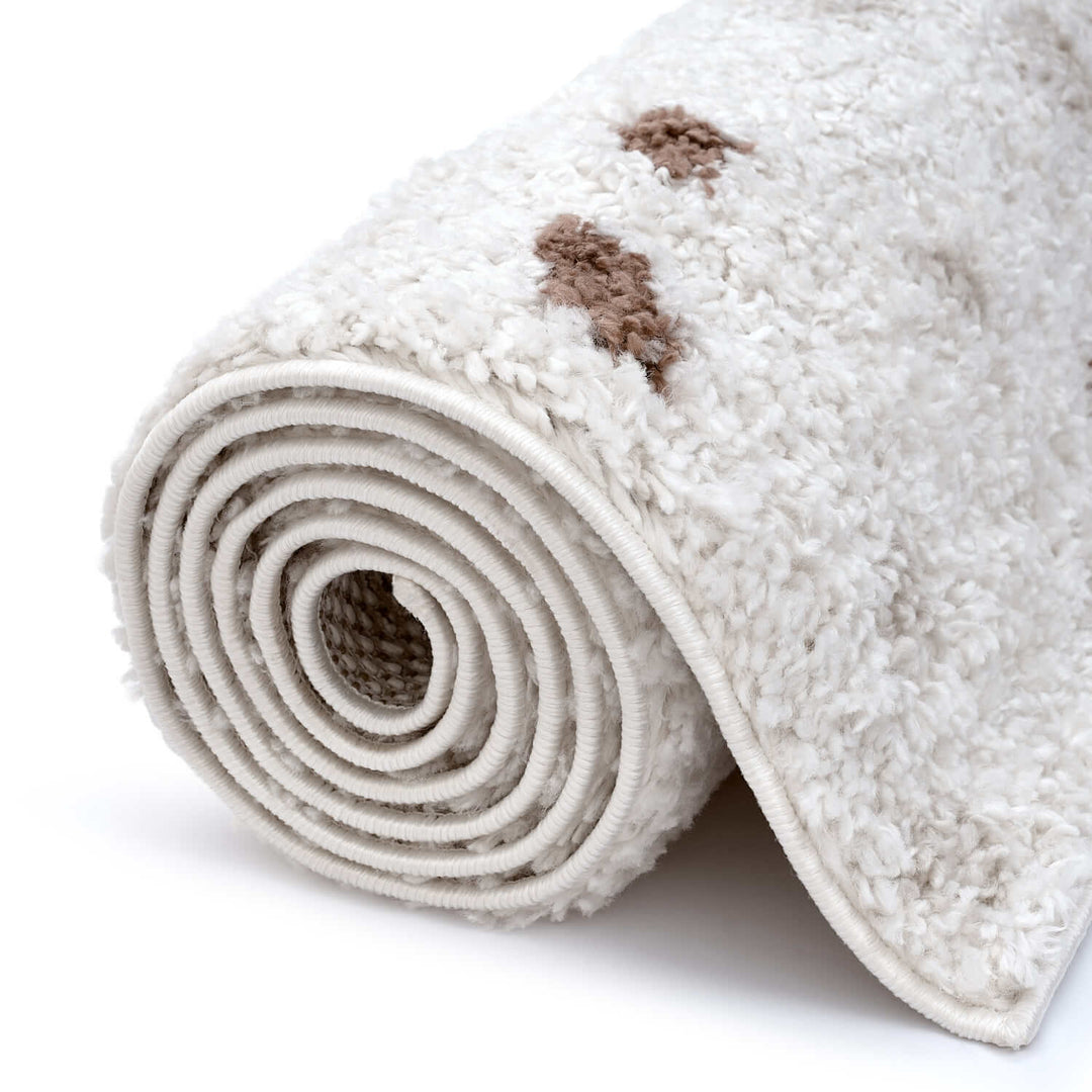 Moodi Shaggy Cream/Brown Rug, Dots design, Underfloor heating | THE RUGS