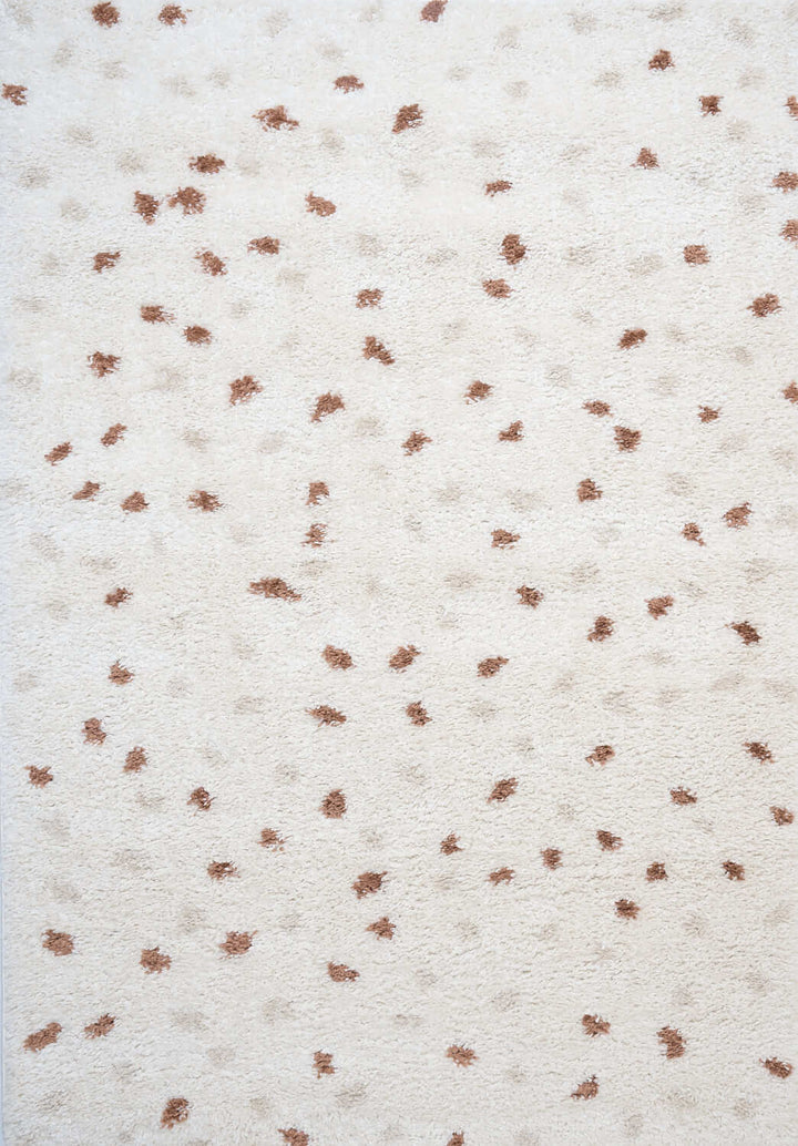 Moodi Shaggy Cream/Brown Rug, Dots design, Underfloor heating | THE RUGS