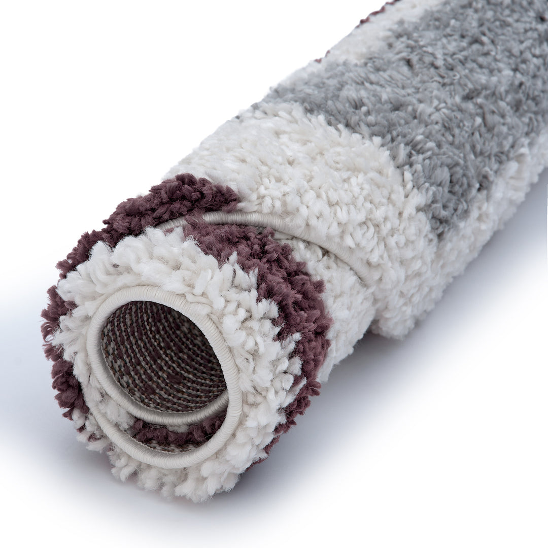 Moodi Shaggy Grey/Purple Rug, classic bordered design, fluffy pile | THE RUGS