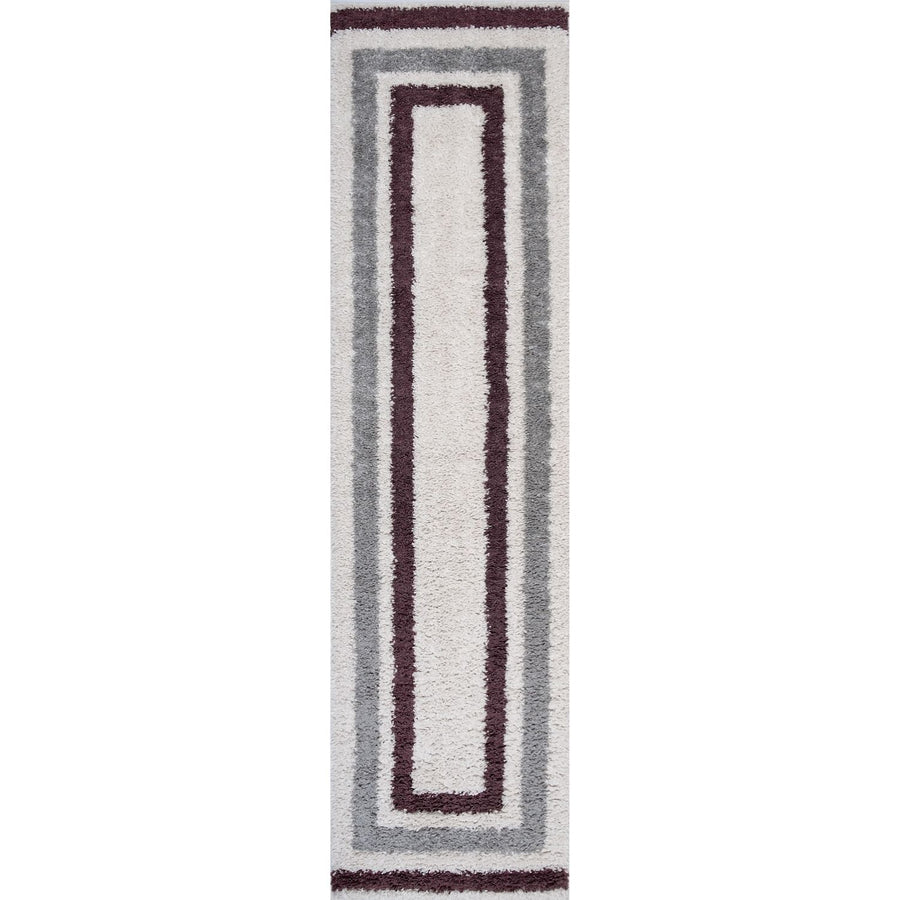 Moodi Shaggy Grey/Purple Rug, classic bordered design, fluffy pile | THE RUGS