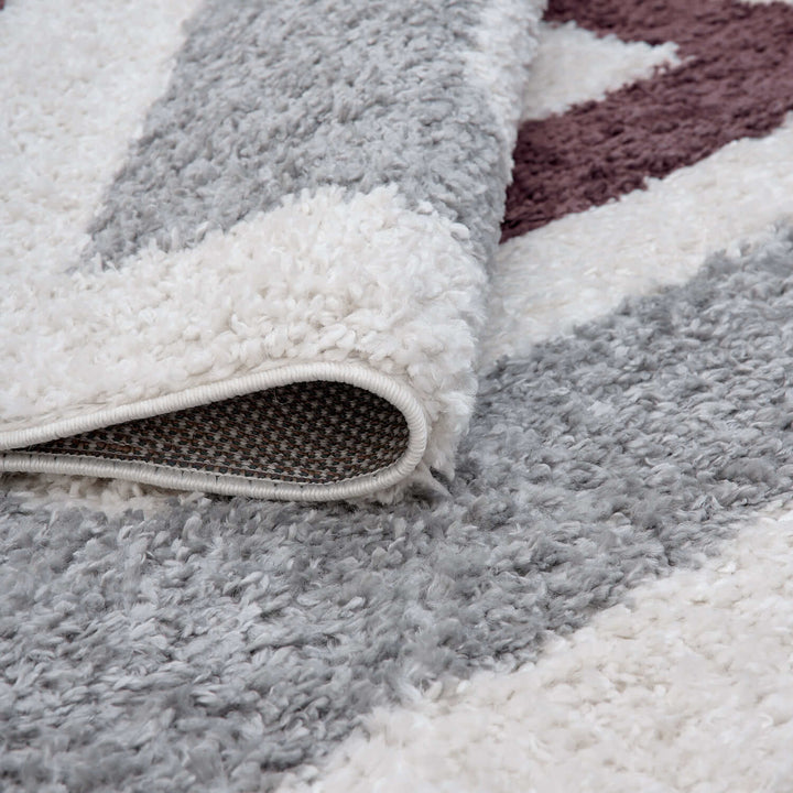 Moodi Shaggy Grey/Purple Rug, classic bordered design, fluffy pile | THE RUGS
