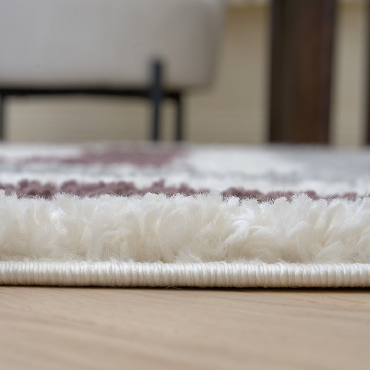 Moodi Shaggy Grey/Purple Rug, classic bordered design, fluffy pile | THE RUGS