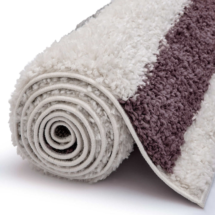 Moodi Shaggy Grey/Purple Rug, classic bordered design, fluffy pile | THE RUGS