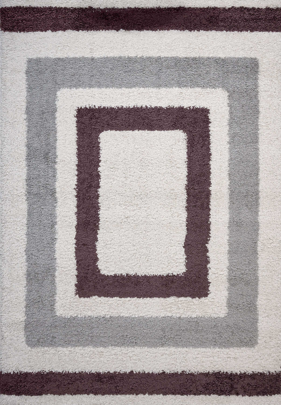 Moodi Shaggy Grey/Purple Rug, classic bordered design, fluffy pile | THE RUGS