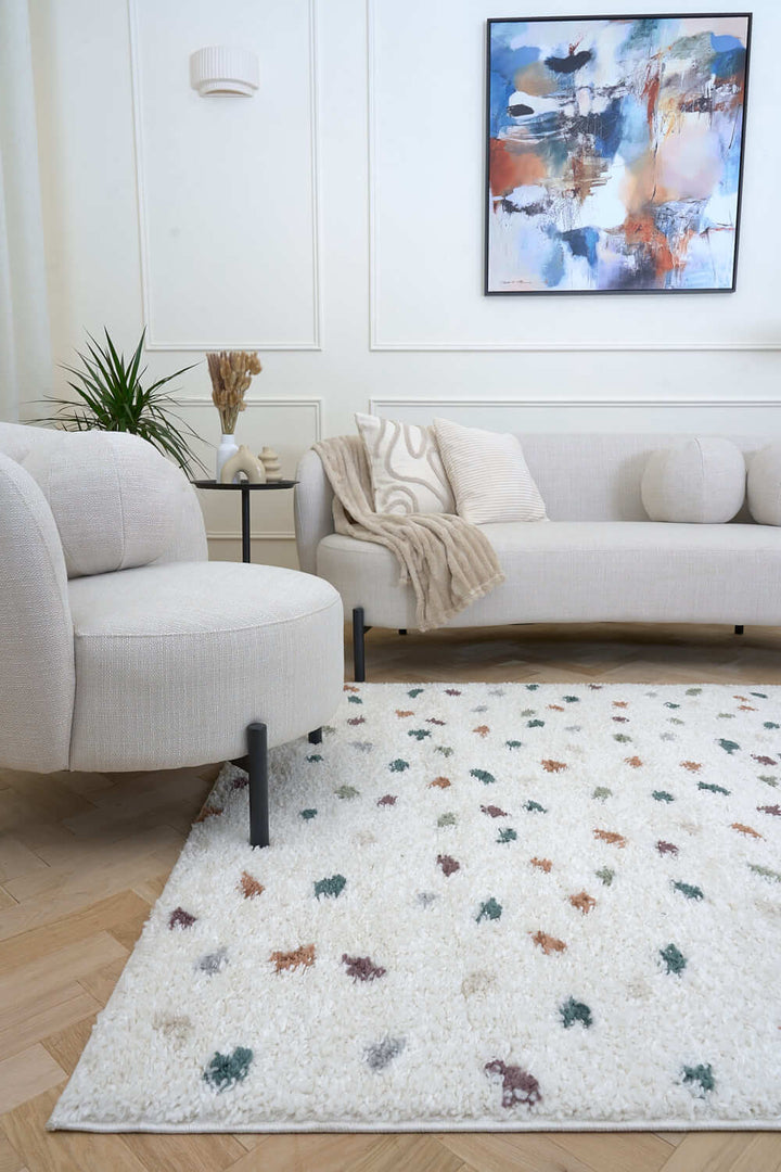 Moodi Shaggy Multicolour Rug, Dots design, Soft & durable | THE RUGS