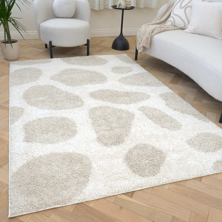 Moodi Shaggy Cream Rug, abstract design, soft underfoot feel | THE RUGS
