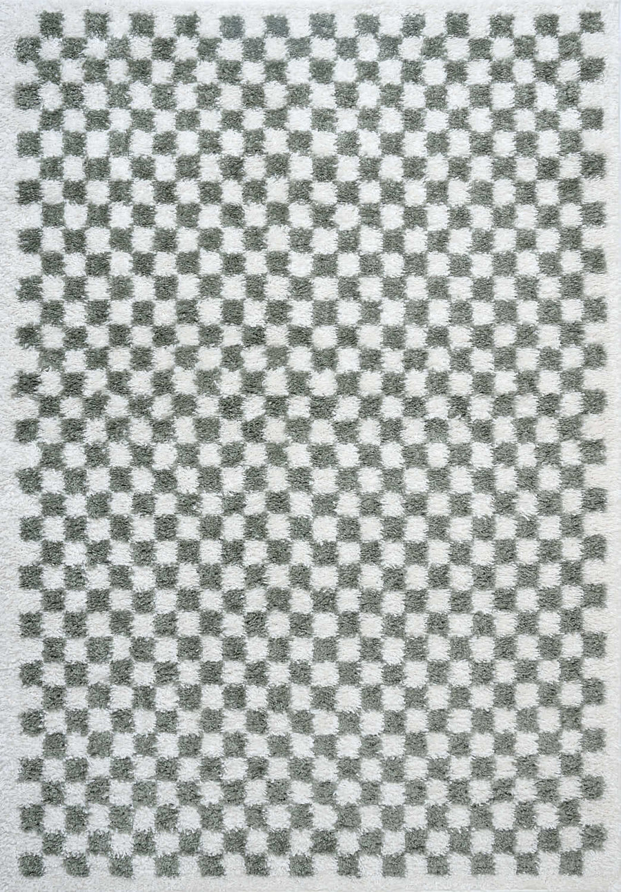 Moodi shaggy Green tartan design rug, Fluffy & soft pile | THE RUGS