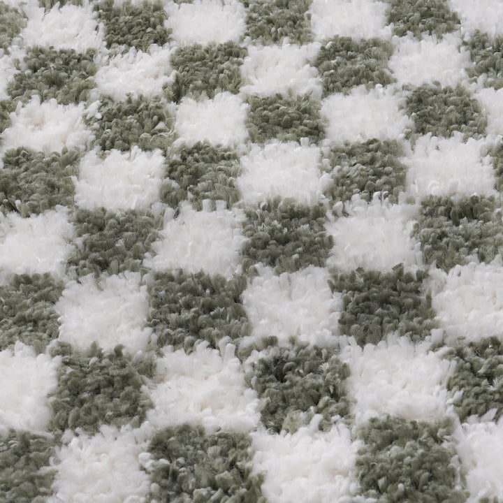 Moodi shaggy Green tartan design rug, Fluffy & soft pile | THE RUGS