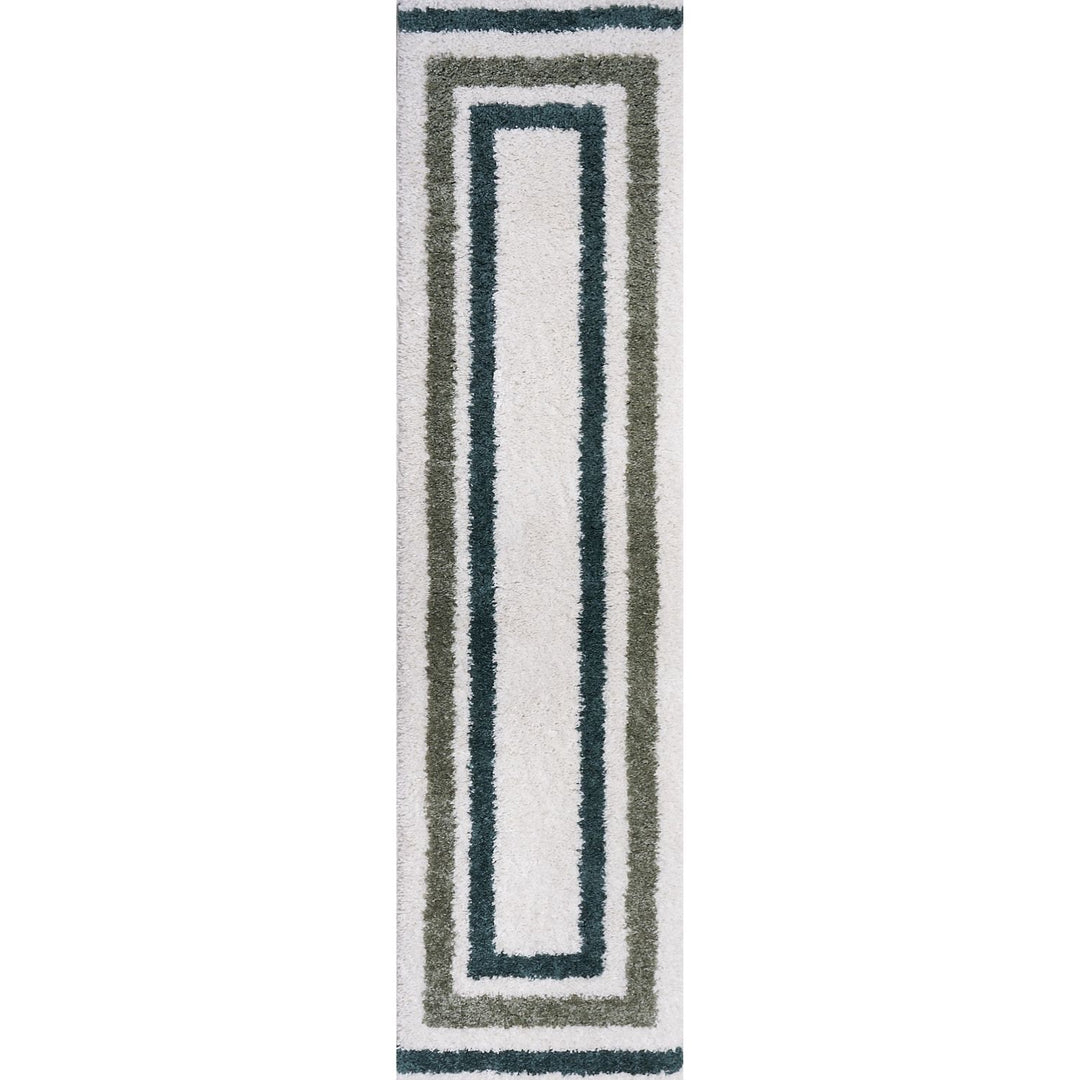 Moodi Shaggy Green Rug, Bordered design, underfloor heating | THE RUGS